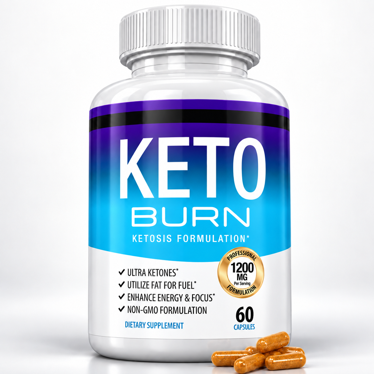 Alurevia Keto Burn 1200 mg supplement bottle, 60 capsules